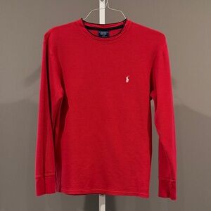 Polo by Ralph Lauren Red Waffle-Knit Sleepwear Top with Black Trim